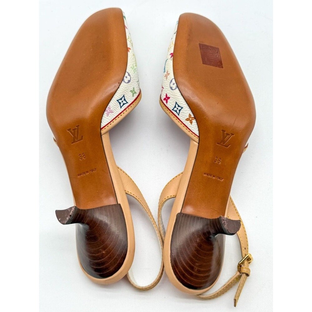 Louis Vuitton Takashi Murakami Vintage White Monogram Slingback Heels EU 38 US 8 - Picture 9 of 14